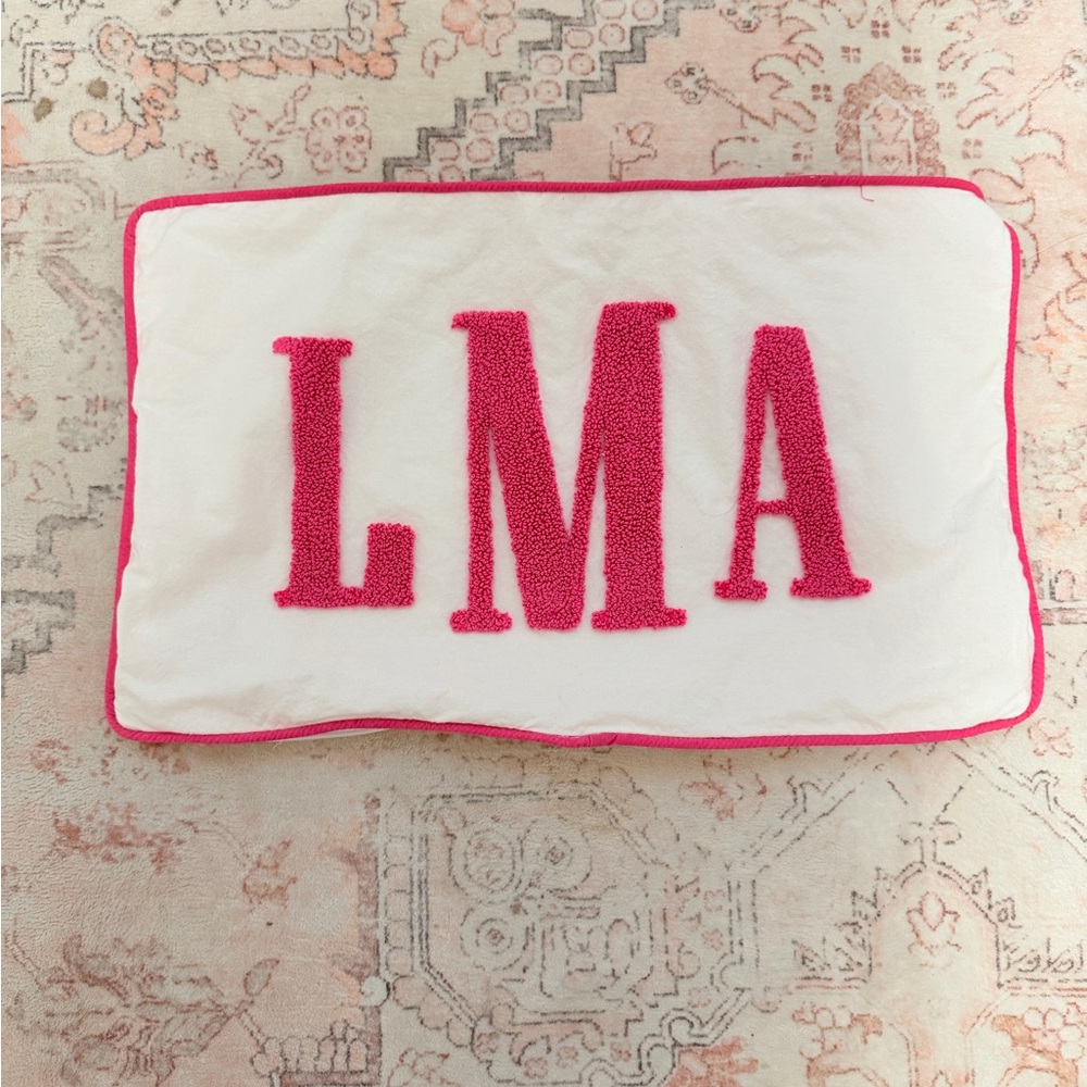 White Pillow with Pink LMA Letters